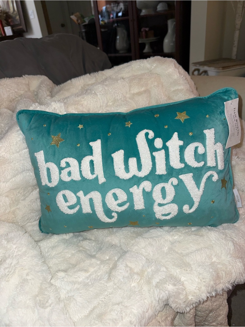 Bad Witch Energy Teal Decorative Pillow by Isaac Mizrahi